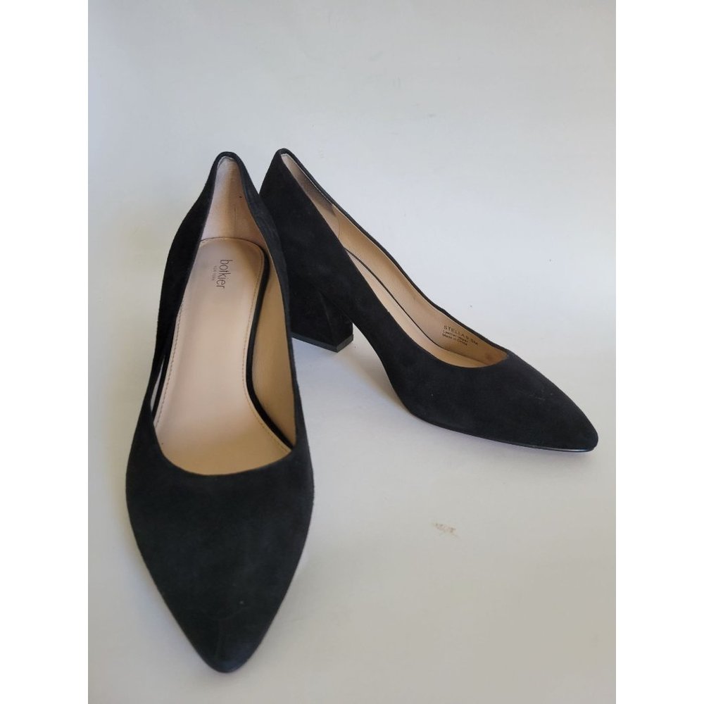 Bokier Black Suede Stella pump shoes heels size 9.5 quiet luxury